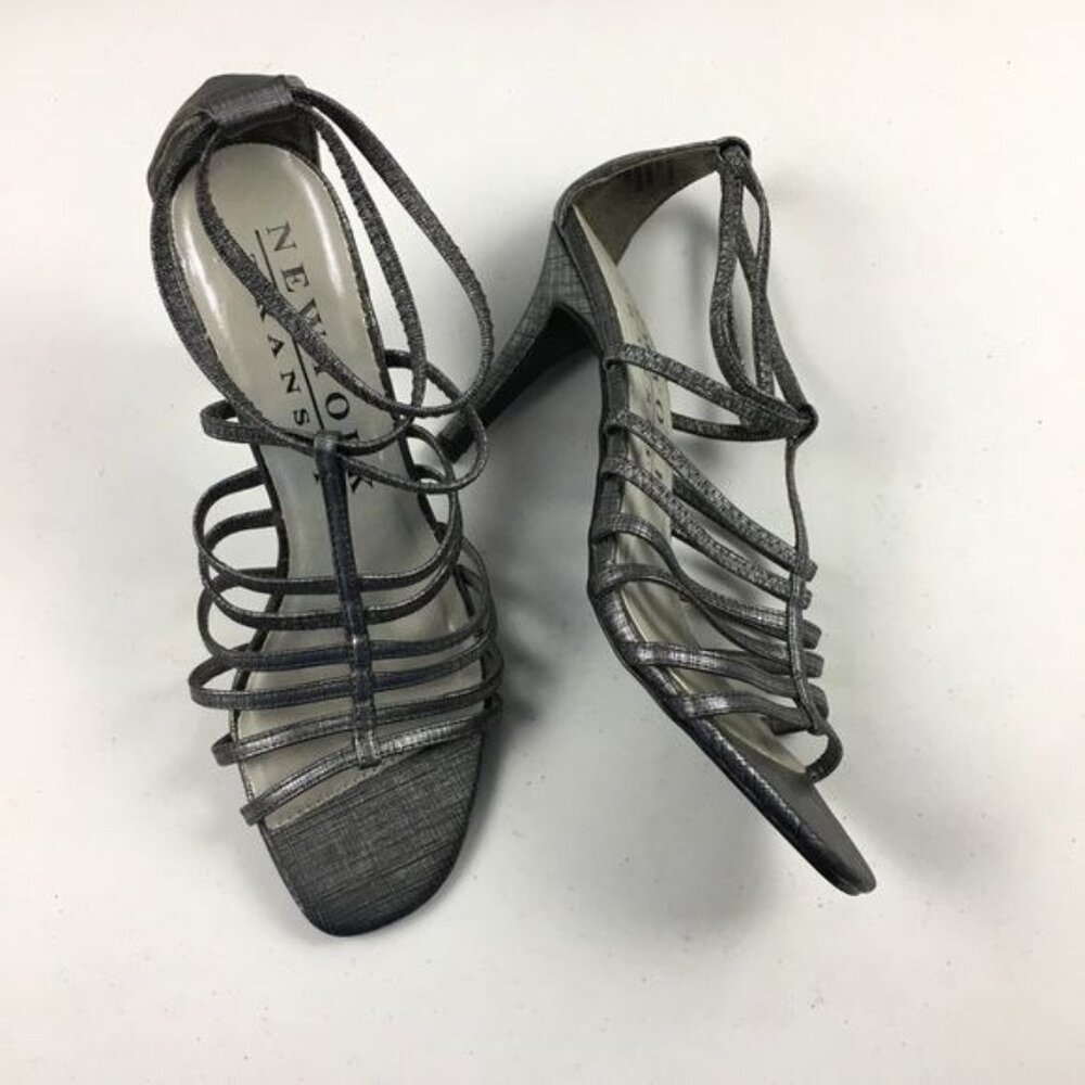 New York Transit Womens Strappy Silver Heels Size 7.5M